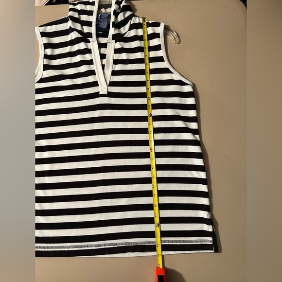 CATALINA Black and White Striped Sleeveless Top With Hoodie - Picture 6 of 7